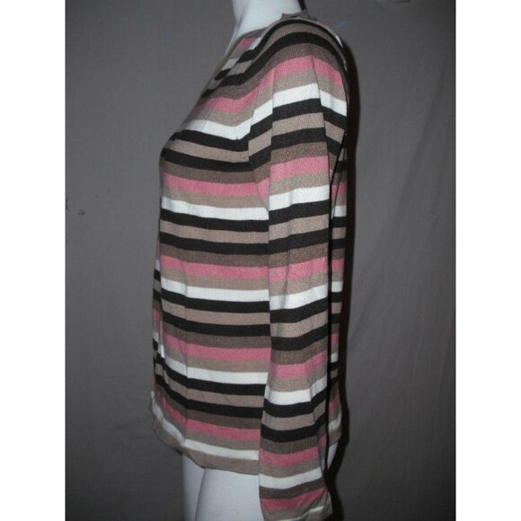 Croft & Barrow Womens Striped Long Sleeve V-Neck Sweater Pink Brown Size Medium - Picture 4 of 5
